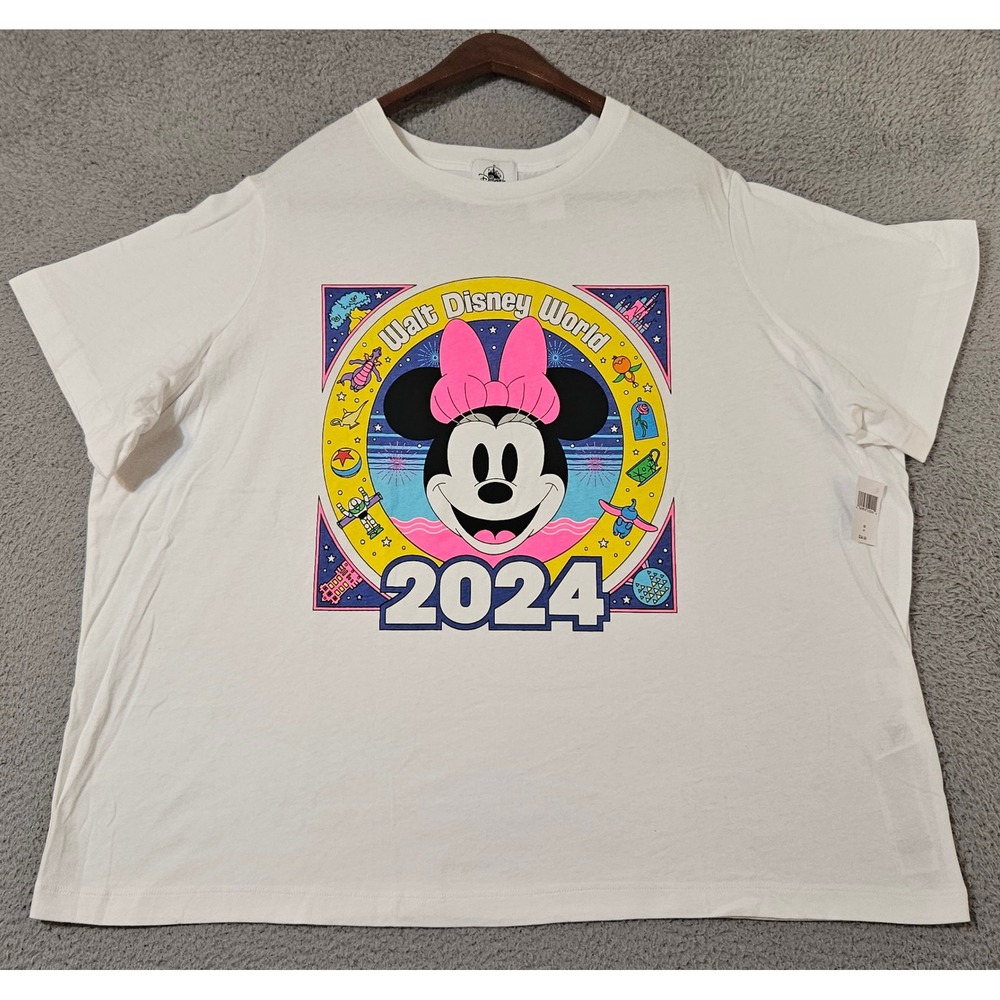 Walt Disney World T Shirt Womens 1X White Minnie Mouse 2024 Short Sleeve NWT